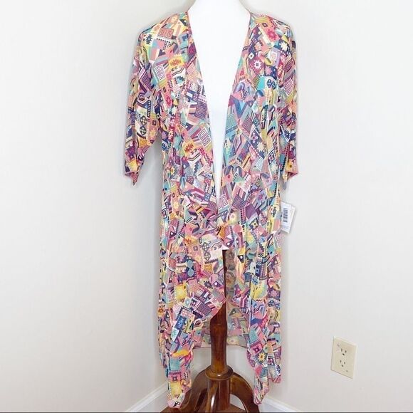 NEW Lularoe Shirley Chiffon Multicolored Geometric Print Kimono Size Small - Picture 1 of 7